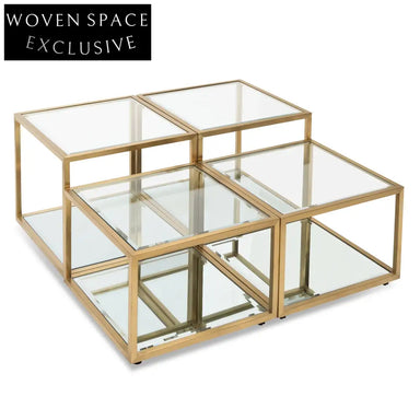 Oxford Set of 4 100cm Glass Coffee Table - Brushed Gold Base Coffee Tables