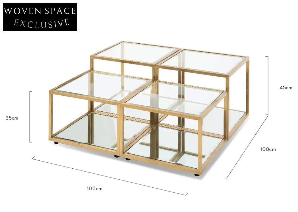 Oxford Set of 4 100cm Glass Coffee Table - Brushed Gold Base Coffee Tables