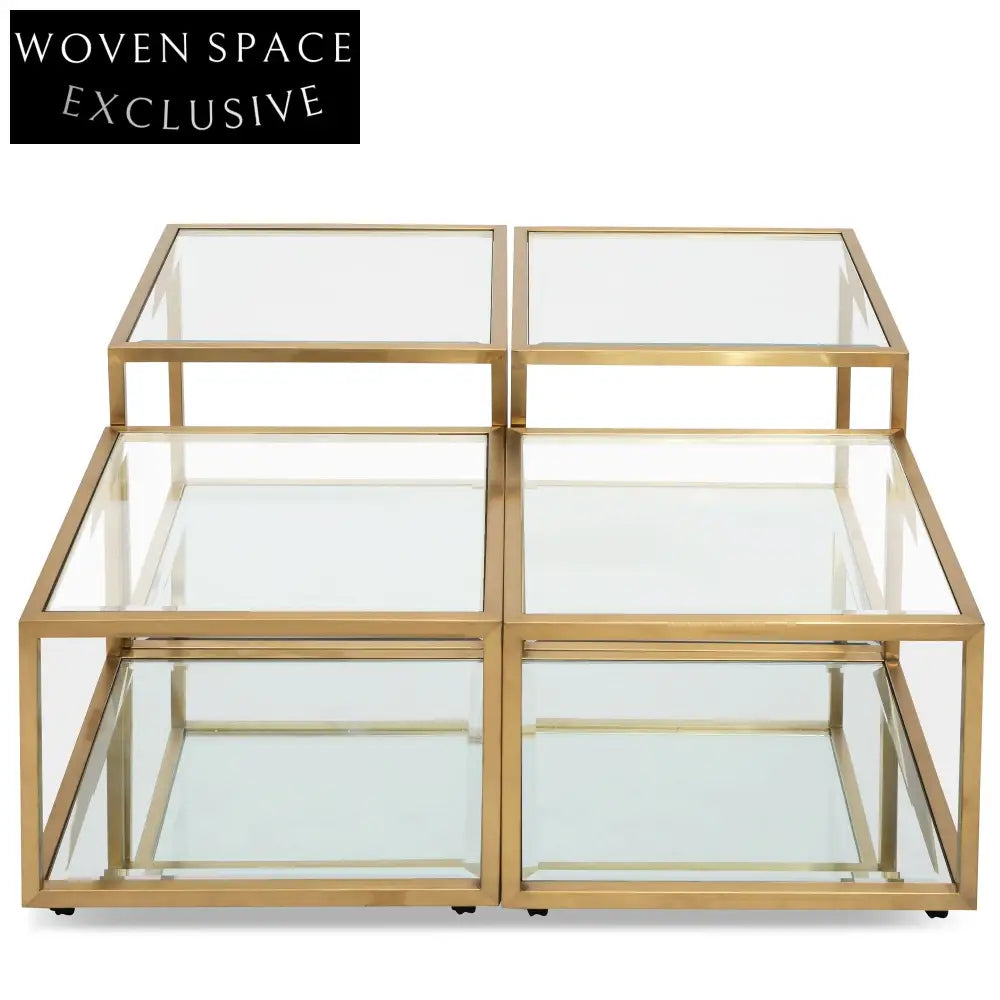 Oxford Set of 4 100cm Glass Coffee Table - Brushed Gold Base Coffee Tables