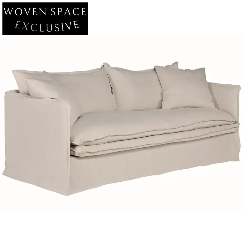 Palm Beach 3 Seater Slip Cover Sofa - Natural Linen Stool