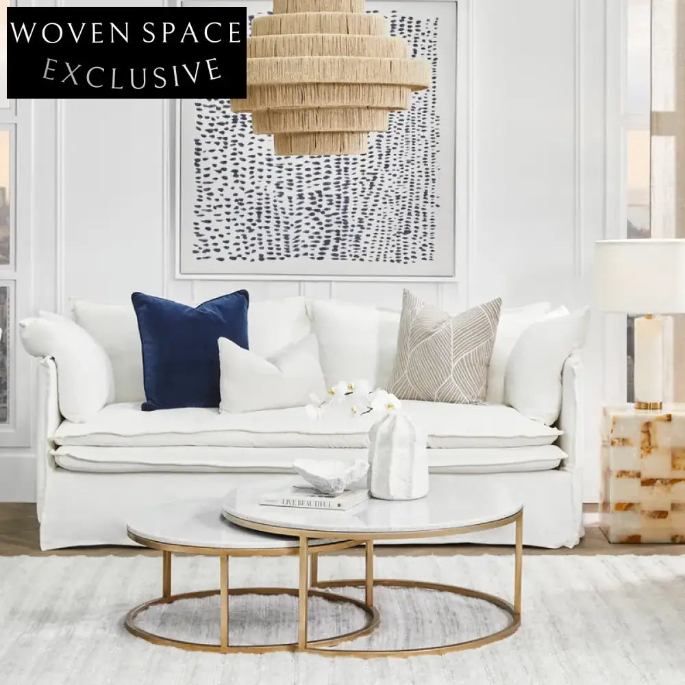 Palm Beach 3 Seater Slip Cover Sofa - White Linen Stool