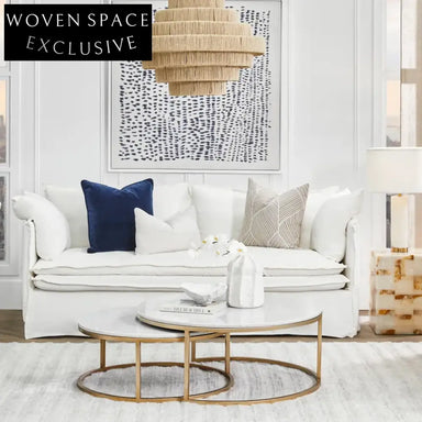 Palm Beach 3 Seater Slip Cover Sofa - White Linen Stool