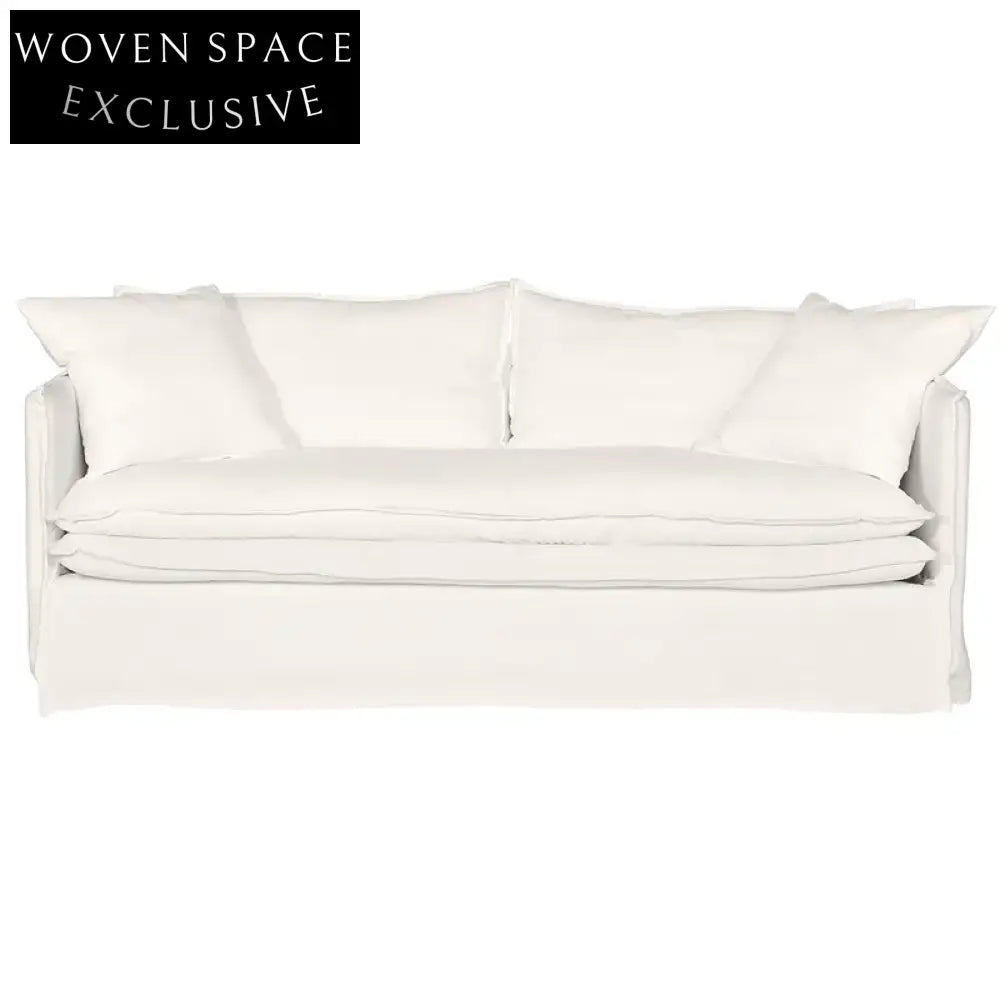 Palm Beach 3 Seater Slip Cover Sofa - White Linen Stool