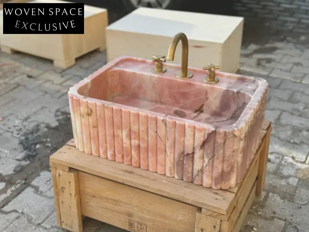 Picard Ribbed Marble Sink - Wall Mounted