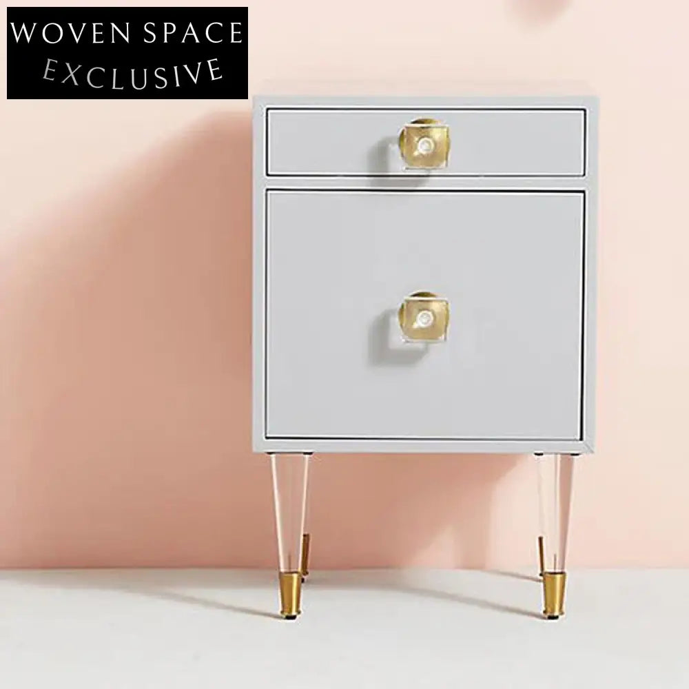 Pink Acrylic & Wood Modern Nightstand with Storage Drawer and Open Shelf