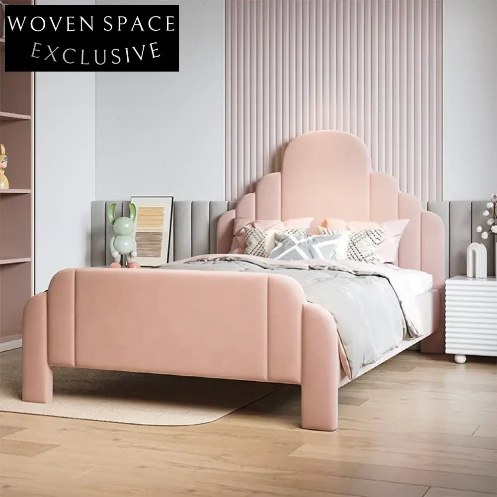 Pink Princess Bed for Girls - Modern Upholstered Kids Bedroom Furniture