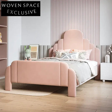 Pink Princess Bed for Girls - Modern Upholstered Kids Bedroom Furniture