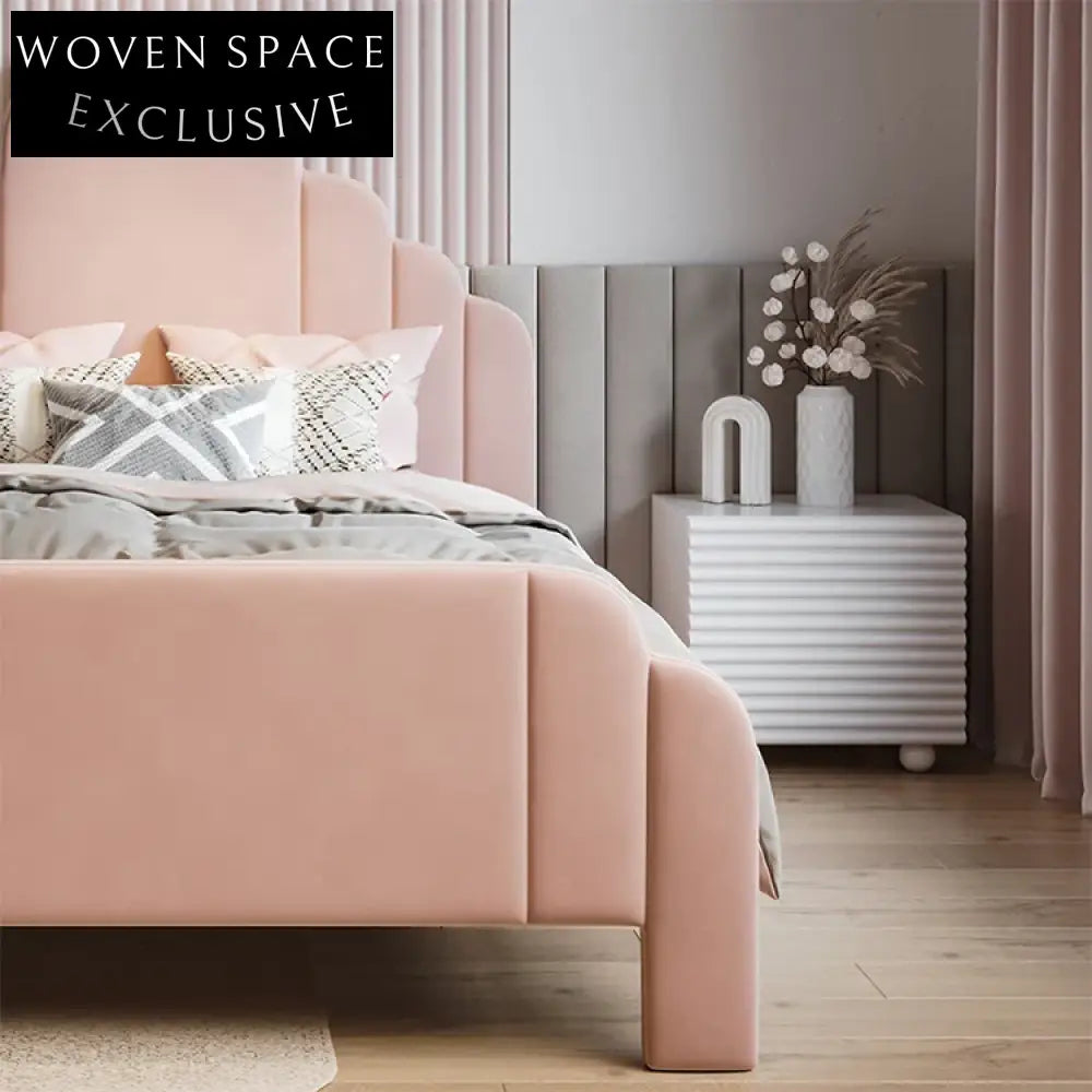 Pink Princess Bed for Girls - Modern Upholstered Kids Bedroom Furniture