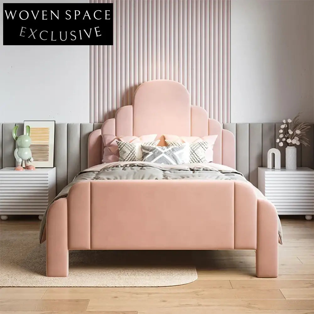 Pink Princess Bed for Girls - Modern Upholstered Kids Bedroom Furniture