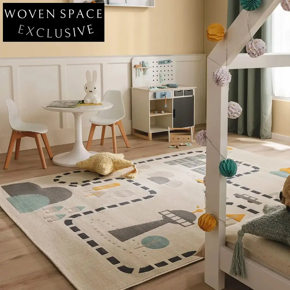 Playful Parking Lot Kids' Area Rug - Thick Polyester Cartoon Design