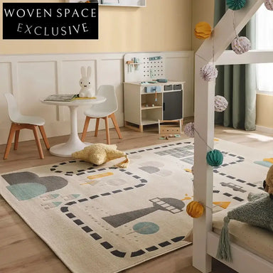 Playful Parking Lot Kids' Area Rug - Thick Polyester Cartoon Design