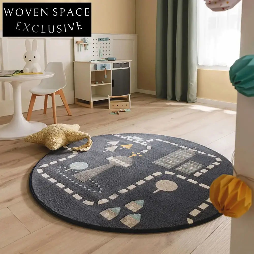 Playful Parking Lot Kids' Area Rug - Thick Polyester Cartoon Design