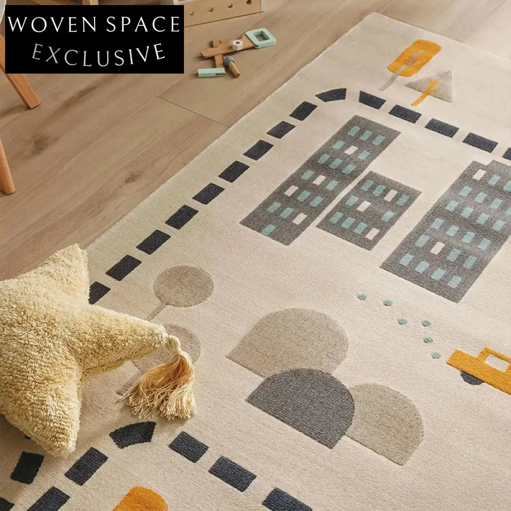 Playful Parking Lot Kids' Area Rug - Thick Polyester Cartoon Design