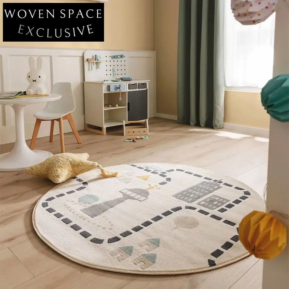 Playful Parking Lot Kids' Area Rug - Thick Polyester Cartoon Design