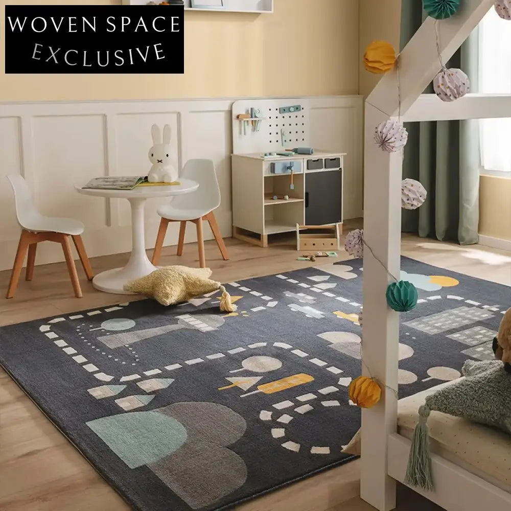 Playful Parking Lot Kids' Area Rug - Thick Polyester Cartoon Design