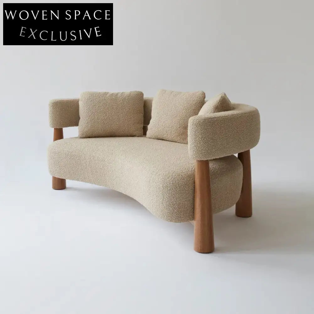 Plush Boucle Fabric Curved Back Loveseat Sofa for Modern Living Rooms