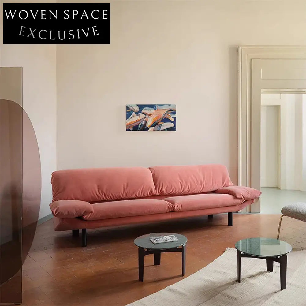 Plush Boucle Fabric Modern Italian Sectional Low Arm Living Room Sofa