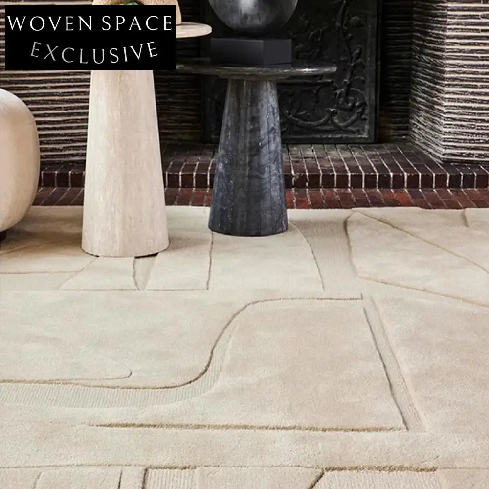 Plush Cream Minimalist Handmade Polyester Area Rug for Modern Home Decor