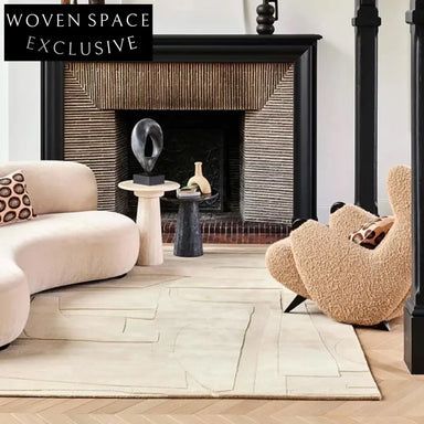 Plush Cream Minimalist Handmade Polyester Area Rug for Modern Home Decor