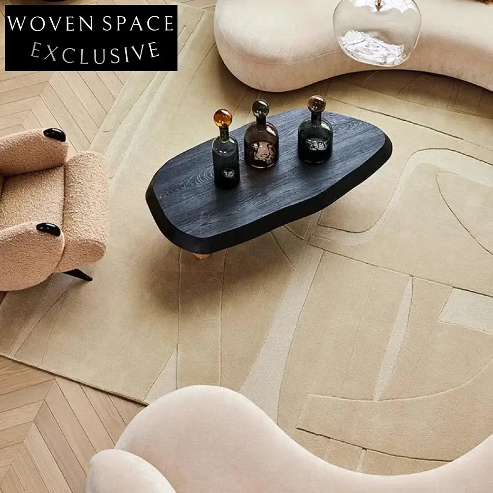 Plush Cream Minimalist Handmade Polyester Area Rug for Modern Home Decor