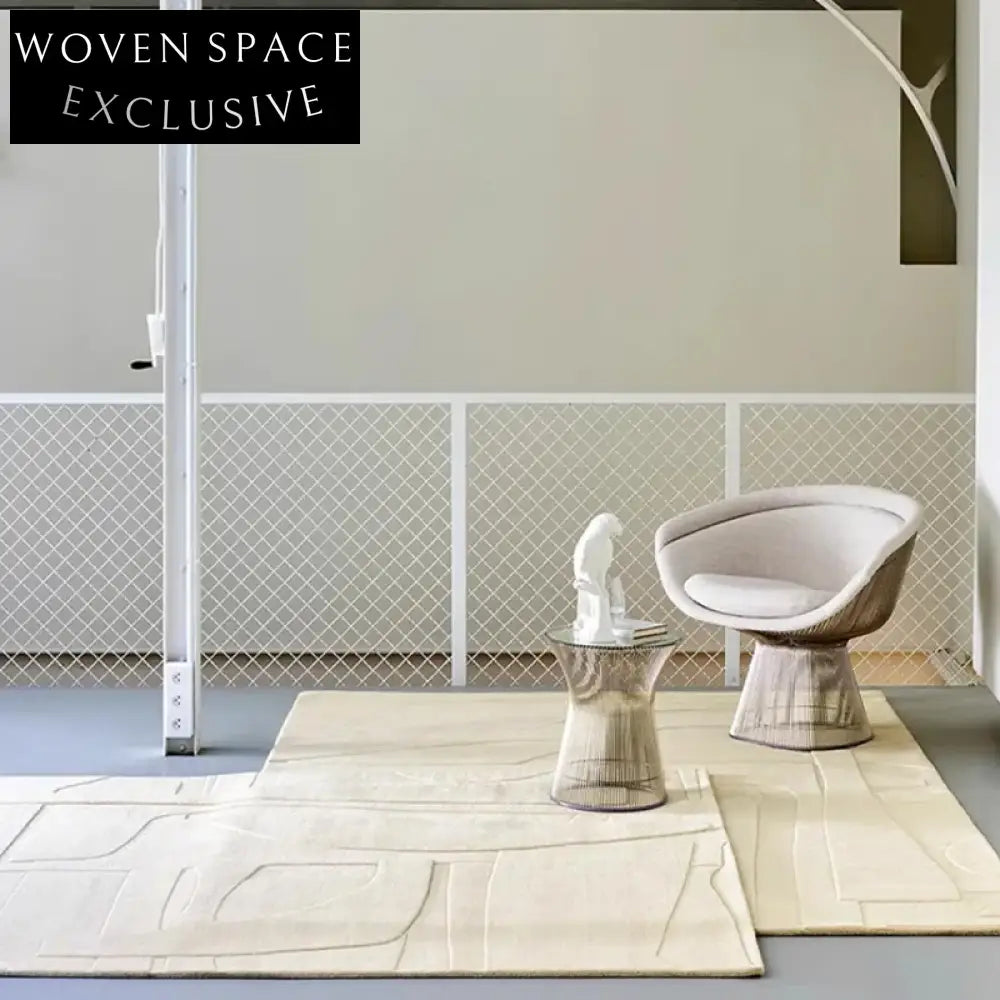 Plush Cream Minimalist Handmade Polyester Area Rug for Modern Home Decor