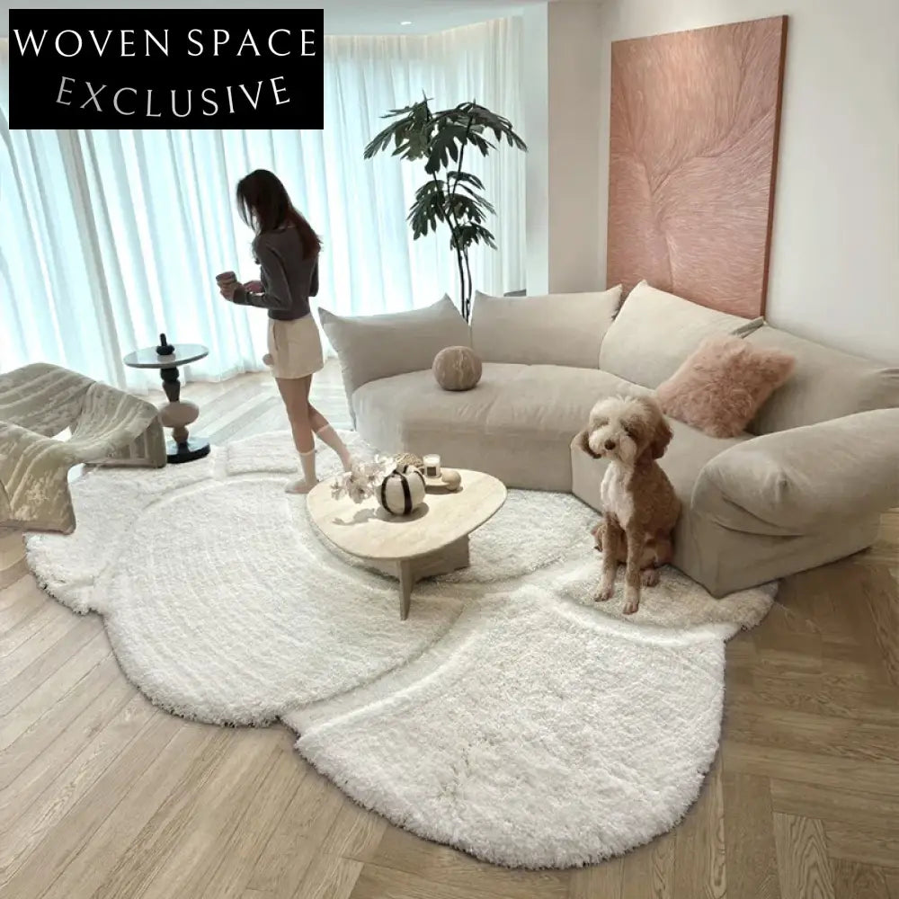Plush Cream Shag Area Rug: Modern Luxurious Long-Pile Living Room Carpet
