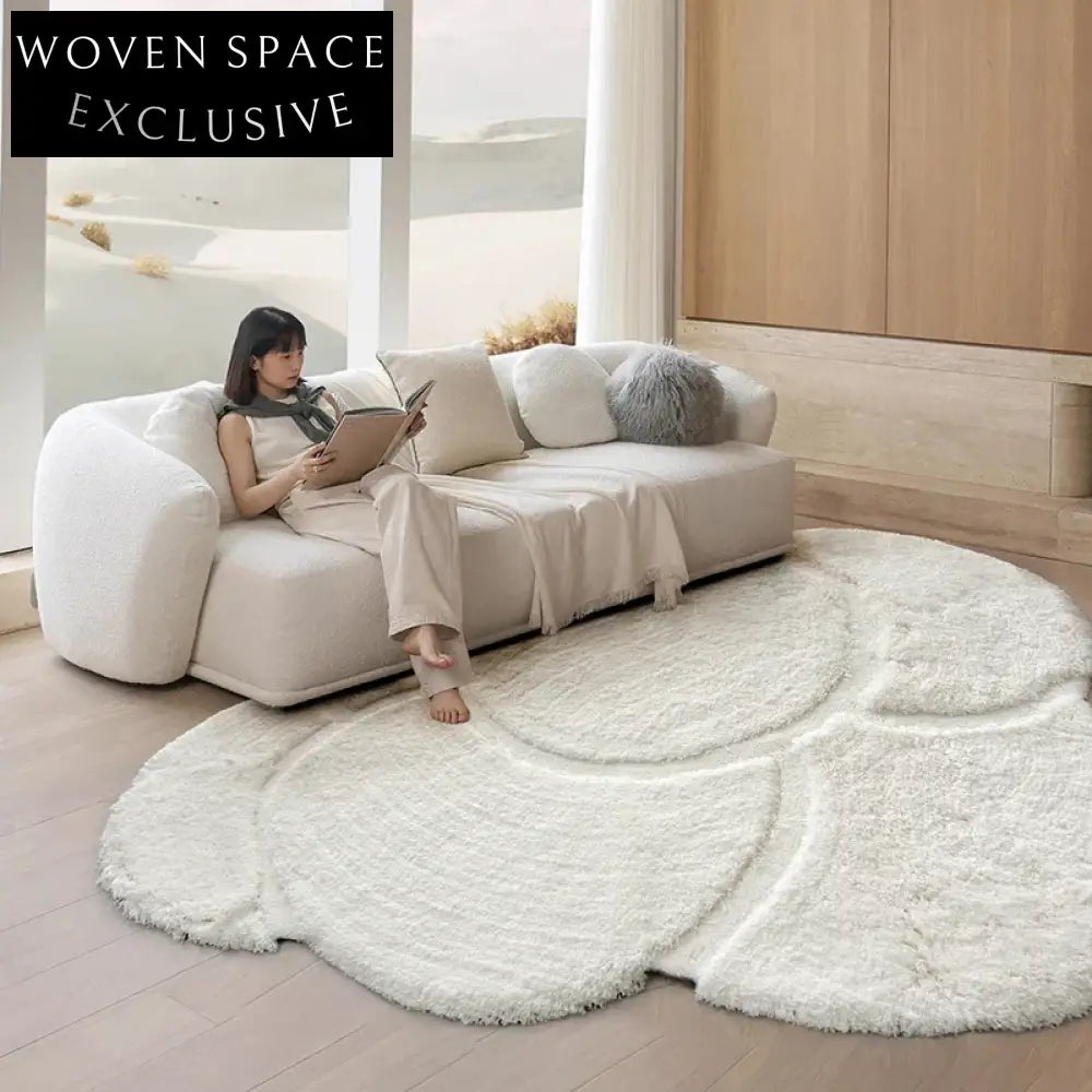 Plush Cream Shag Area Rug: Modern Luxurious Long-Pile Living Room Carpet