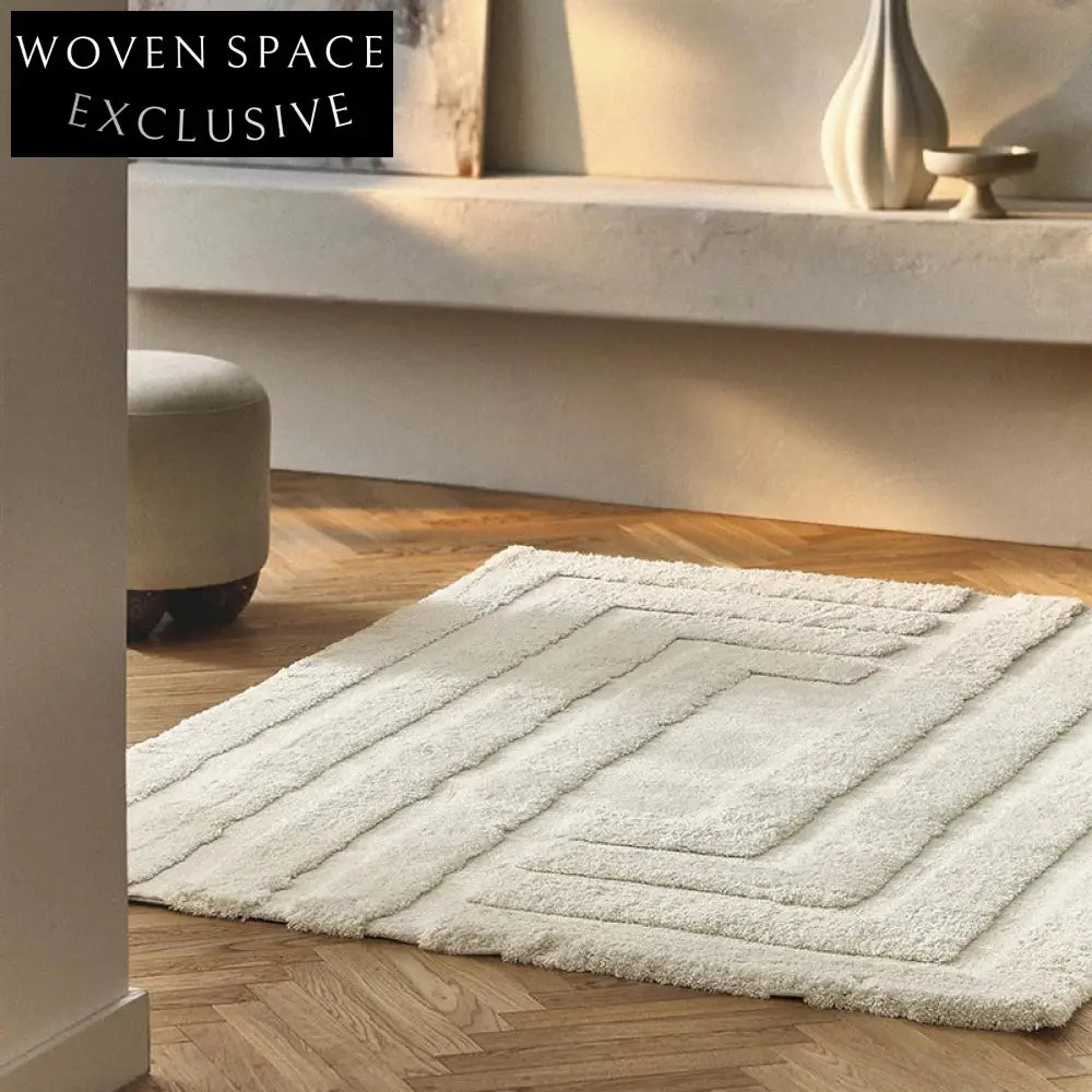 Plush Cream Tufted Faux Milk Silk Living Room Area Rug for Home Decor