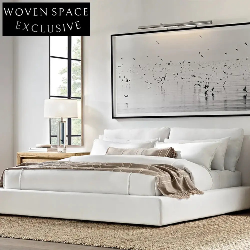 Plush Fabric Modern Upholstered Bed Frame with Tall Soft Headboard