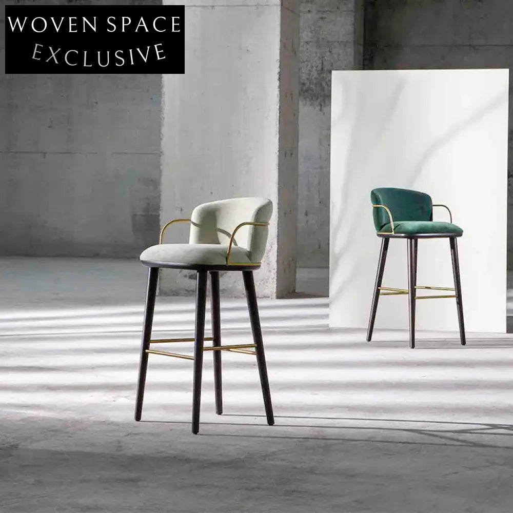 Plush Fabric Upholstered Modern Bar Stool with Sturdy Wooden Legs and Comfy Back