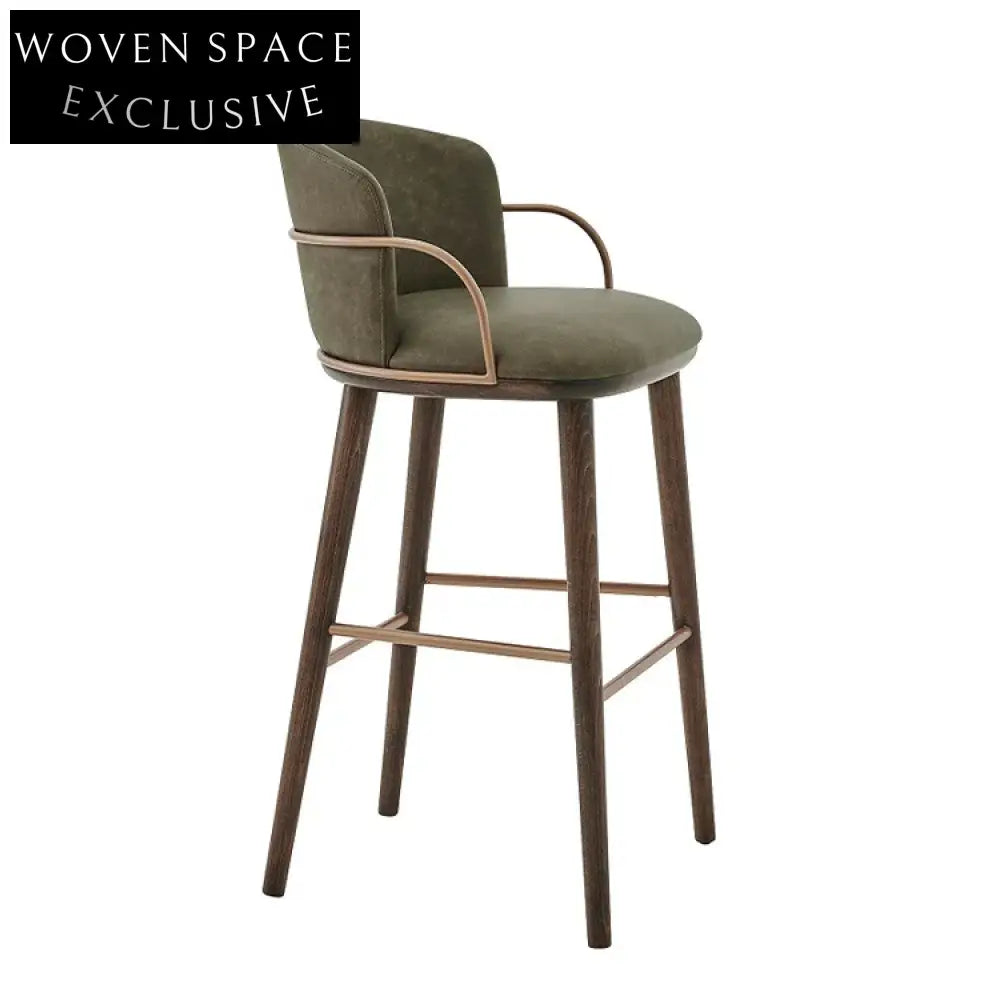 Plush Fabric Upholstered Modern Bar Stool with Sturdy Wooden Legs and Comfy Back