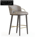 Plush Fabric Upholstered Modern Bar Stool with Sturdy Wooden Legs and Comfy Back