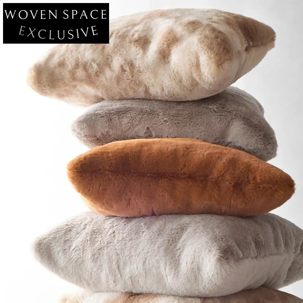 Plush Faux Rabbit Fur Square Cushion Cover for Sofa Home Decor Pink