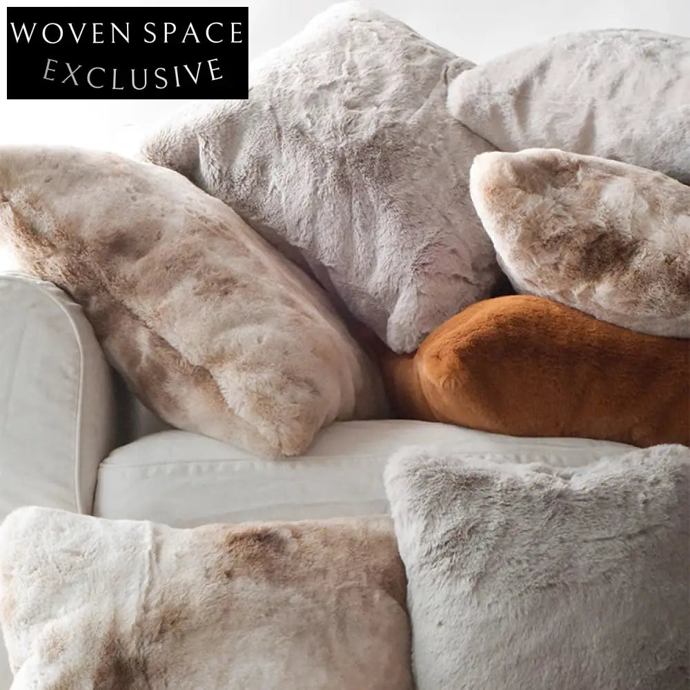 Plush Faux Rabbit Fur Square Cushion Cover for Sofa Home Decor Pink