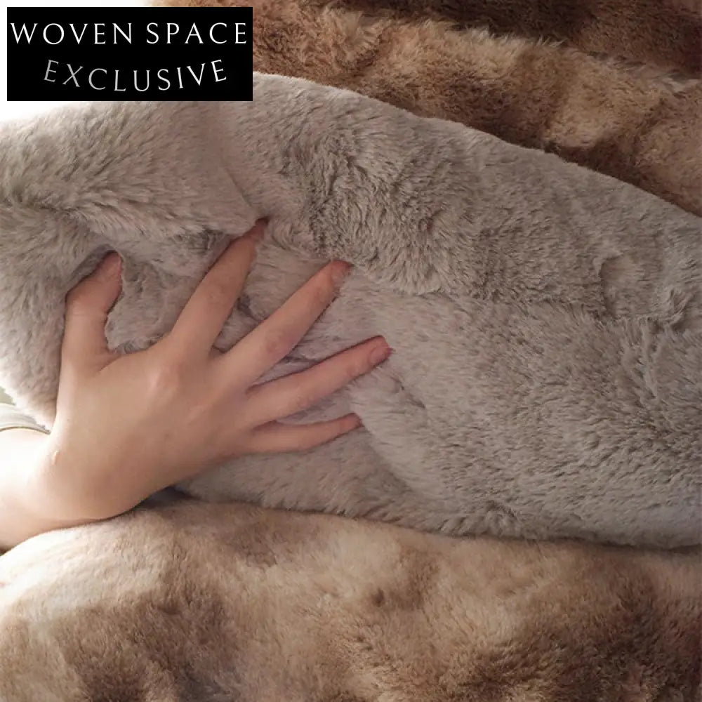 Plush Faux Rabbit Fur Square Cushion Cover for Sofa Home Decor Pink