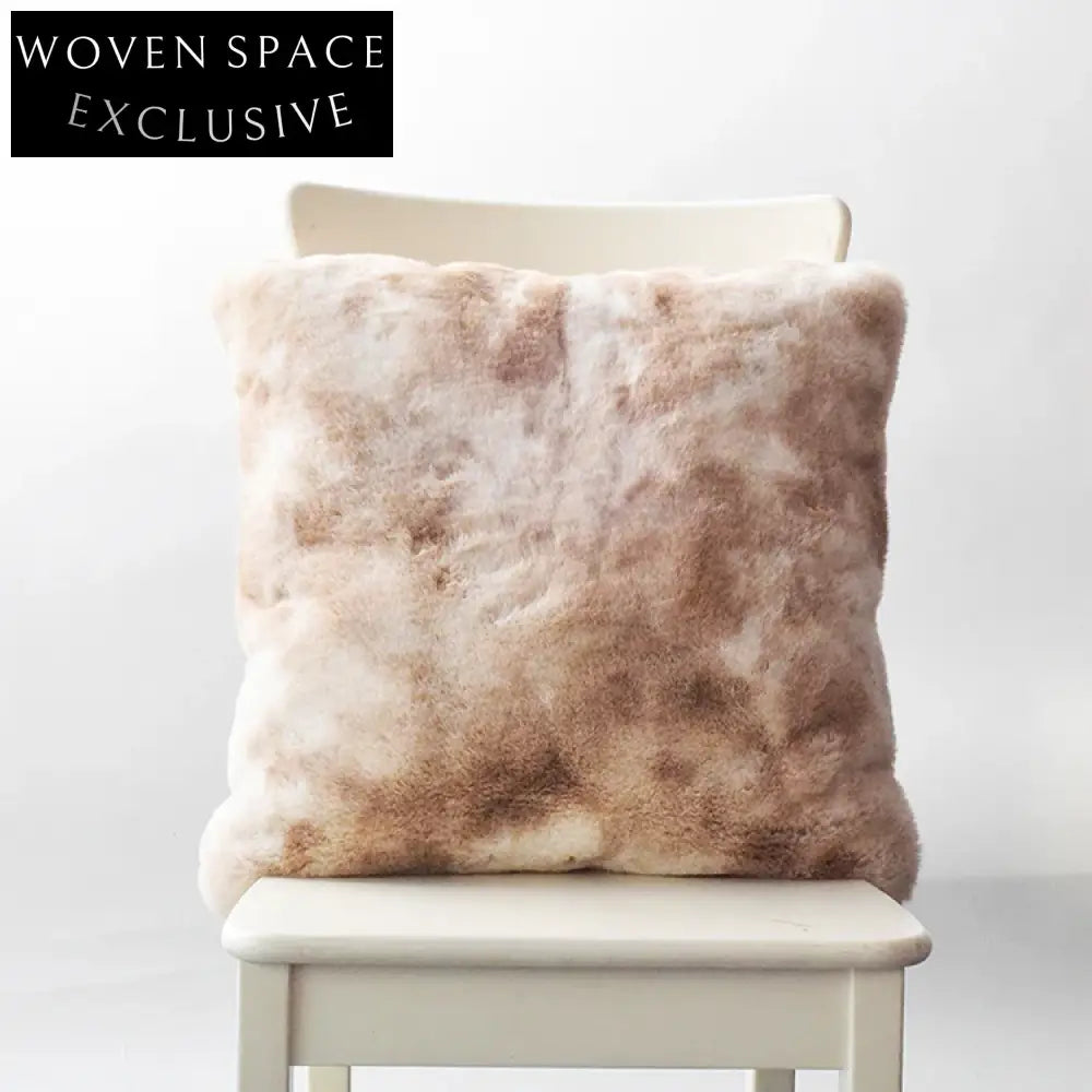 Plush Faux Rabbit Fur Square Cushion Cover for Sofa Home Decor Pink