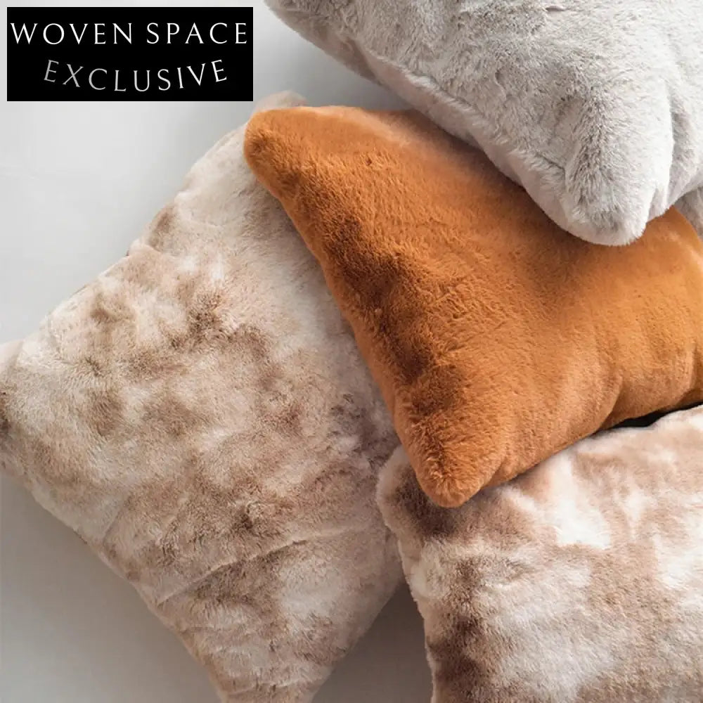 Plush Faux Rabbit Fur Square Cushion Cover for Sofa Home Decor Pink