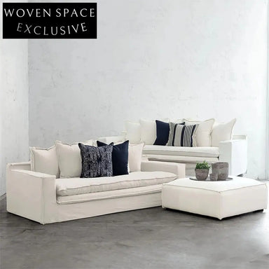 Plush Feather Down L-Shaped Modular Corner Sofa with Ottoman, Modern Sofa