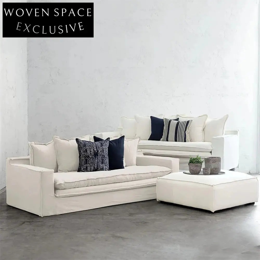 Plush Feather Down L-Shaped Modular Corner Sofa with Ottoman, Modern Sofa