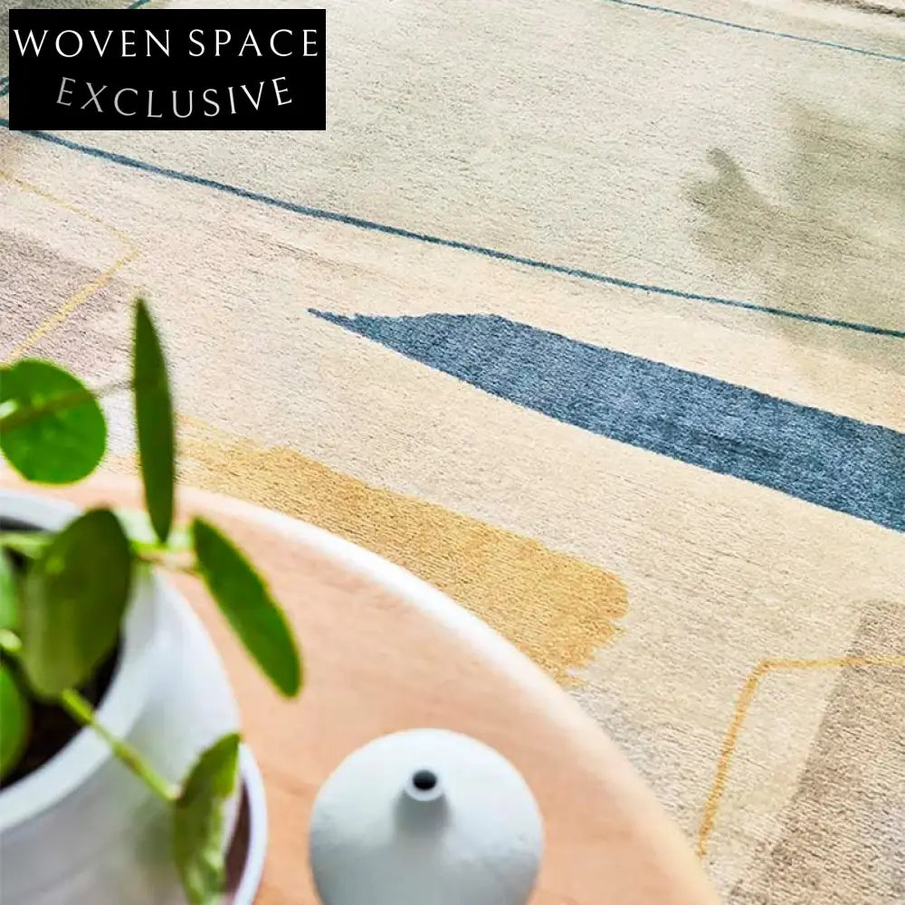 Plush Geometric Polyester Area Rug for Modern Home Living Room Decor