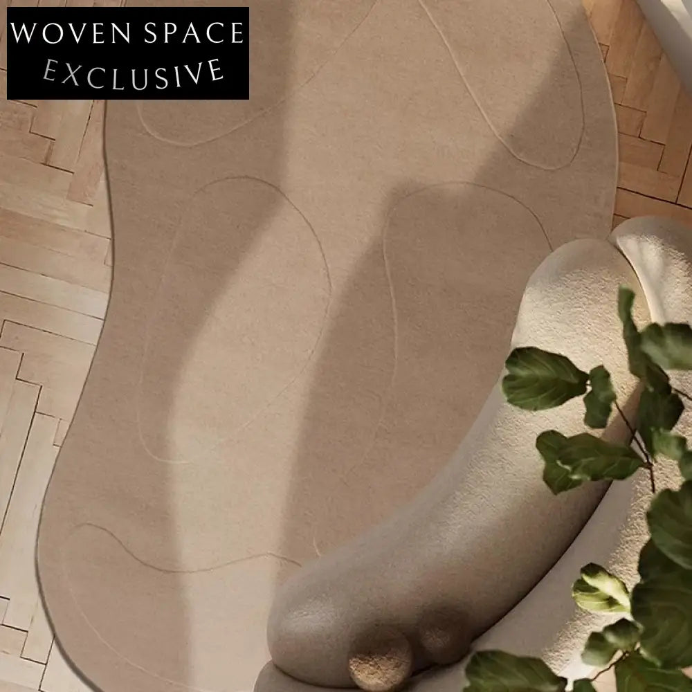 Plush Irregular Cream Geometric Area Rug - Modern Polyester Home Decor