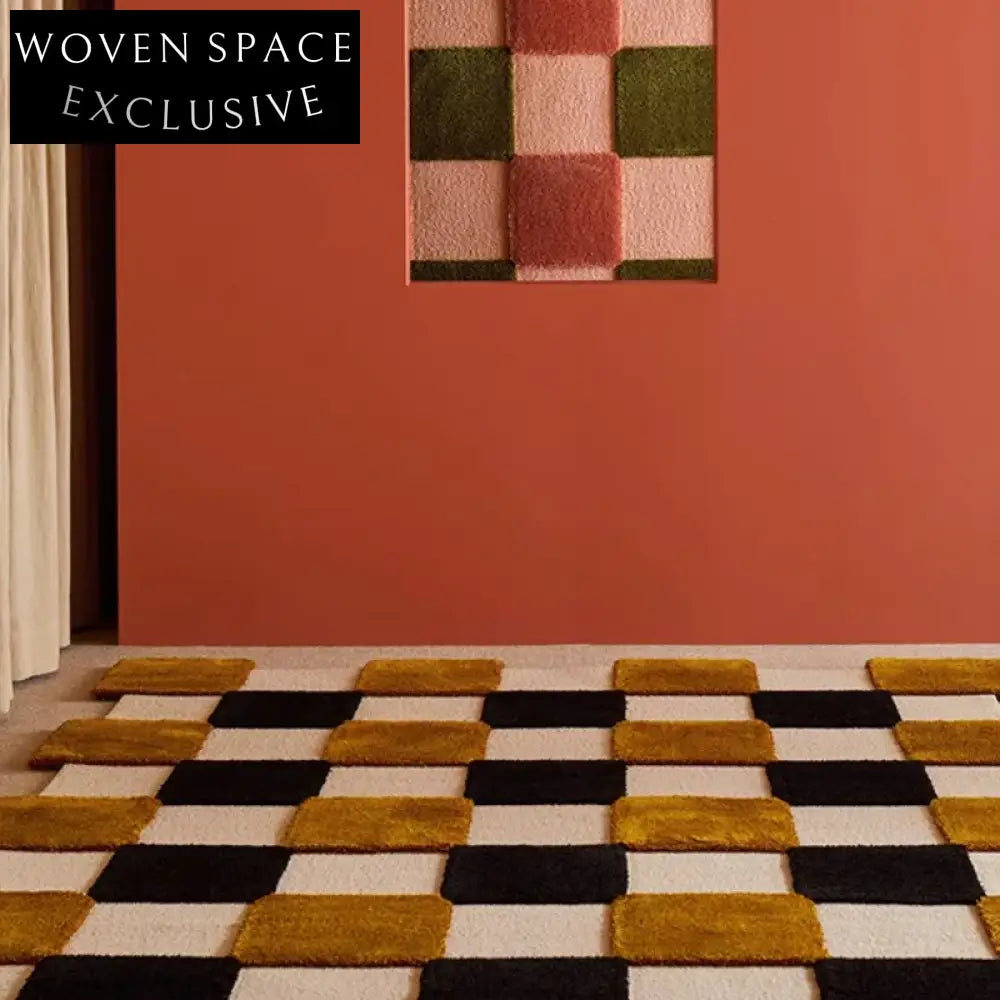 Plush Irregular Geometric Polyester Area Rug, Thickened Bedroom Floor Accent