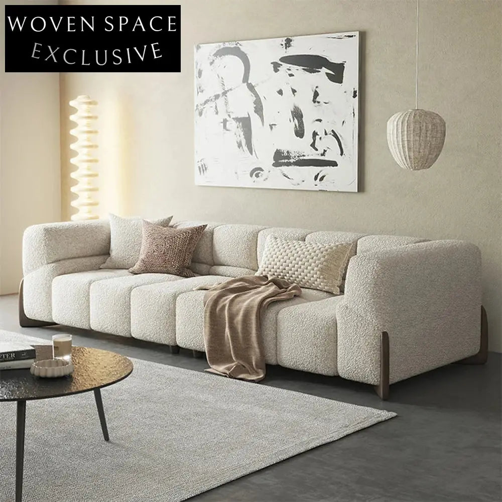 Plush Italian Style Teddy Fabric Living Room Sofa Set with Wood Legs
