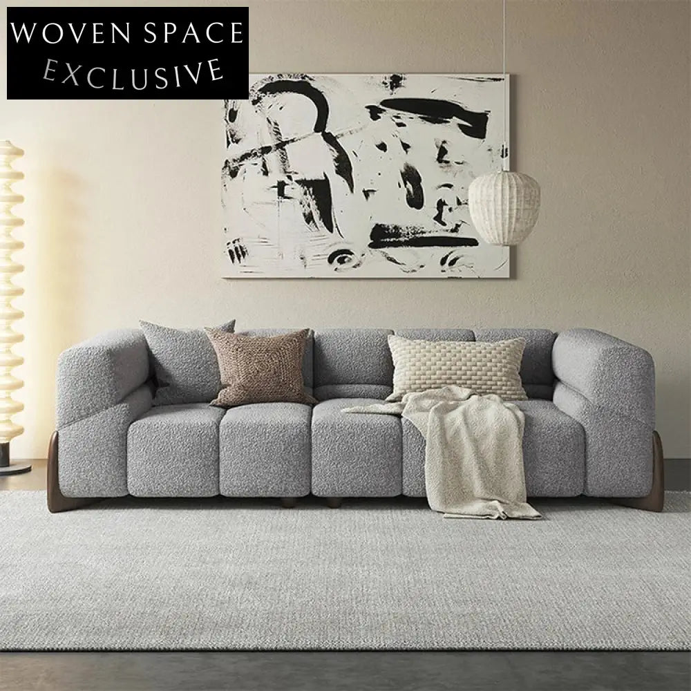 Plush Italian Style Teddy Fabric Living Room Sofa Set with Wood Legs
