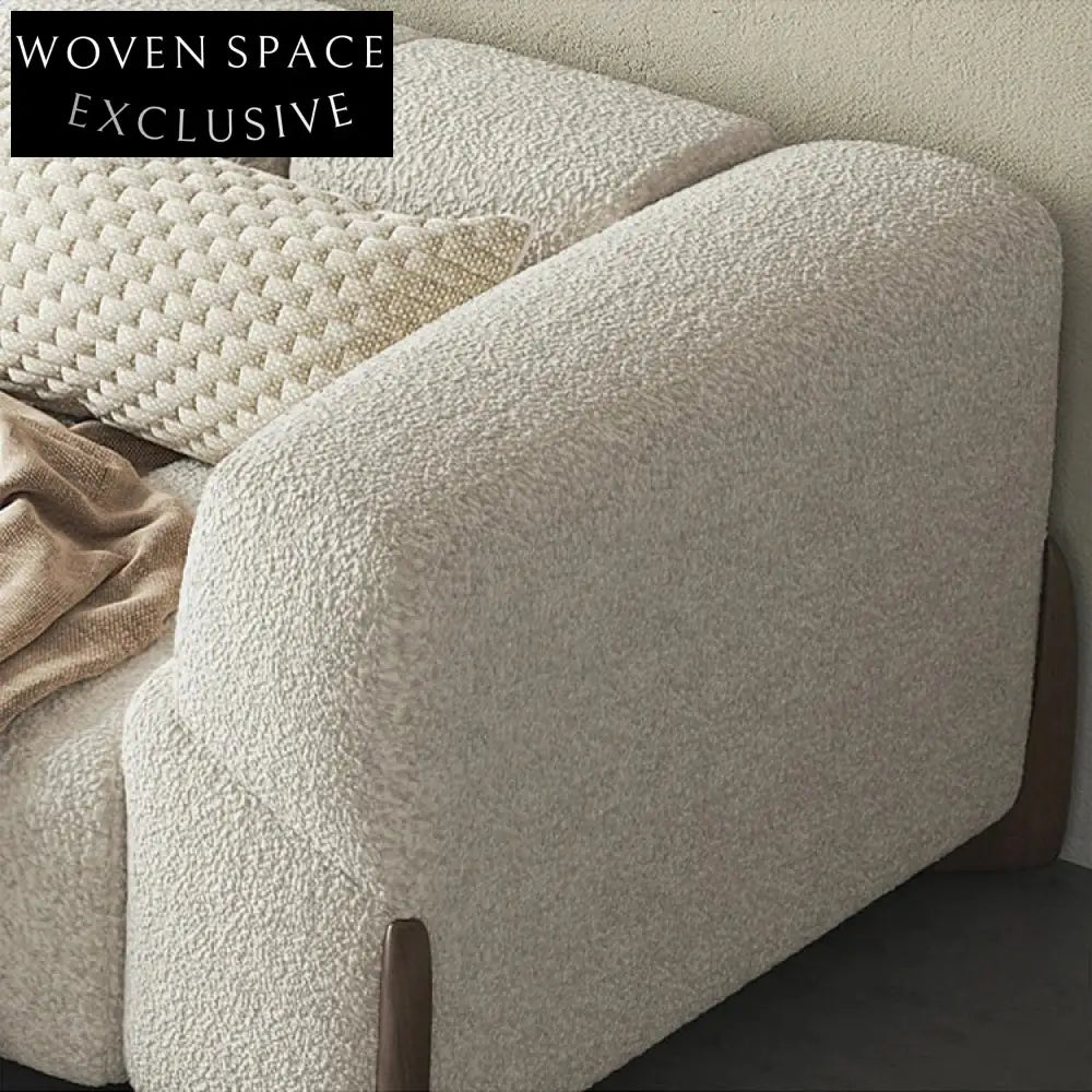 Plush Italian Style Teddy Fabric Living Room Sofa Set with Wood Legs