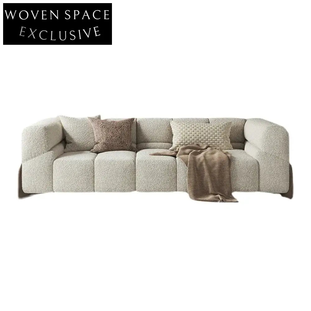 Plush Italian Style Teddy Fabric Living Room Sofa Set with Wood Legs