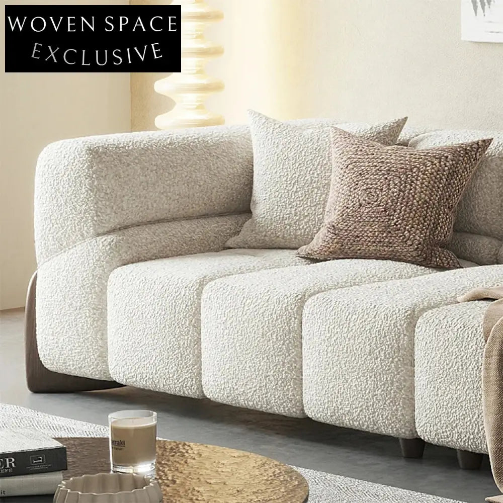 Plush Italian Style Teddy Fabric Living Room Sofa Set with Wood Legs