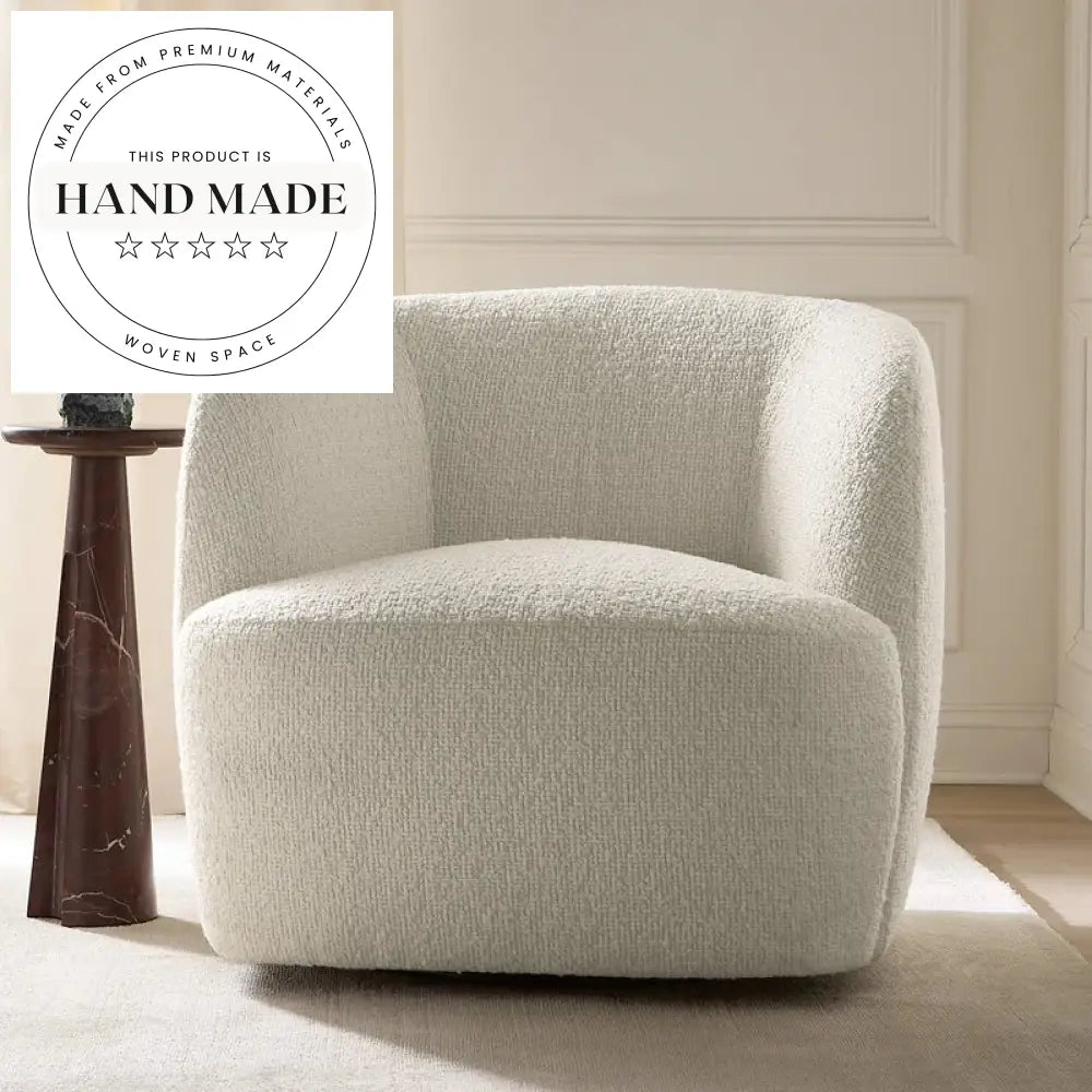 Plush Ivory Boucle Fabric Swivel Accent Armchair for Modern Living Rooms