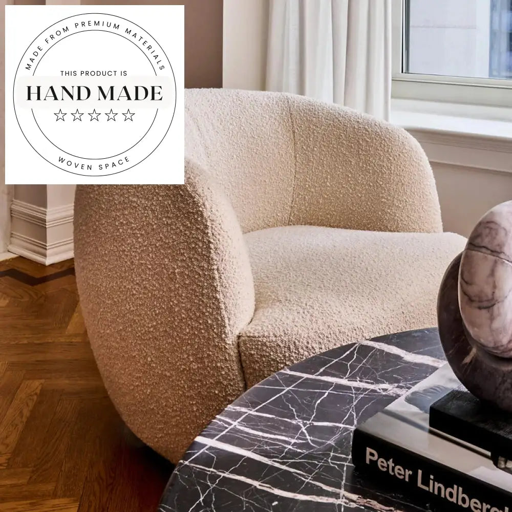 Plush Ivory Boucle Fabric Swivel Accent Armchair for Modern Living Rooms