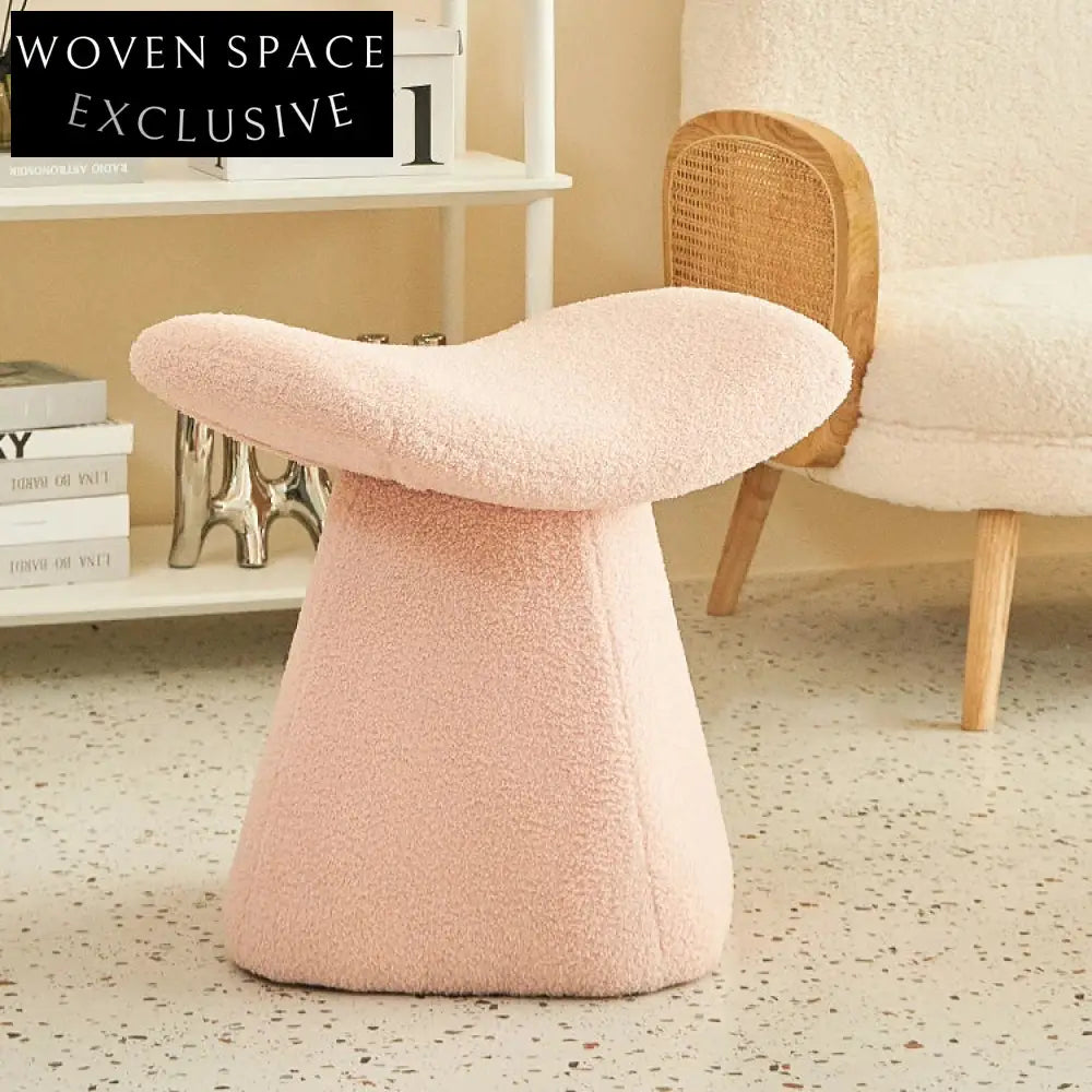 Plush Lamb Wool Small Round Ottoman, Versatile Vanity Chair and Bed End Stool